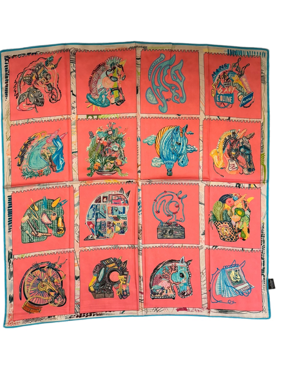 Luxury 90cm Panel Silk Scarf - Pink Background with Multicolor Motifs